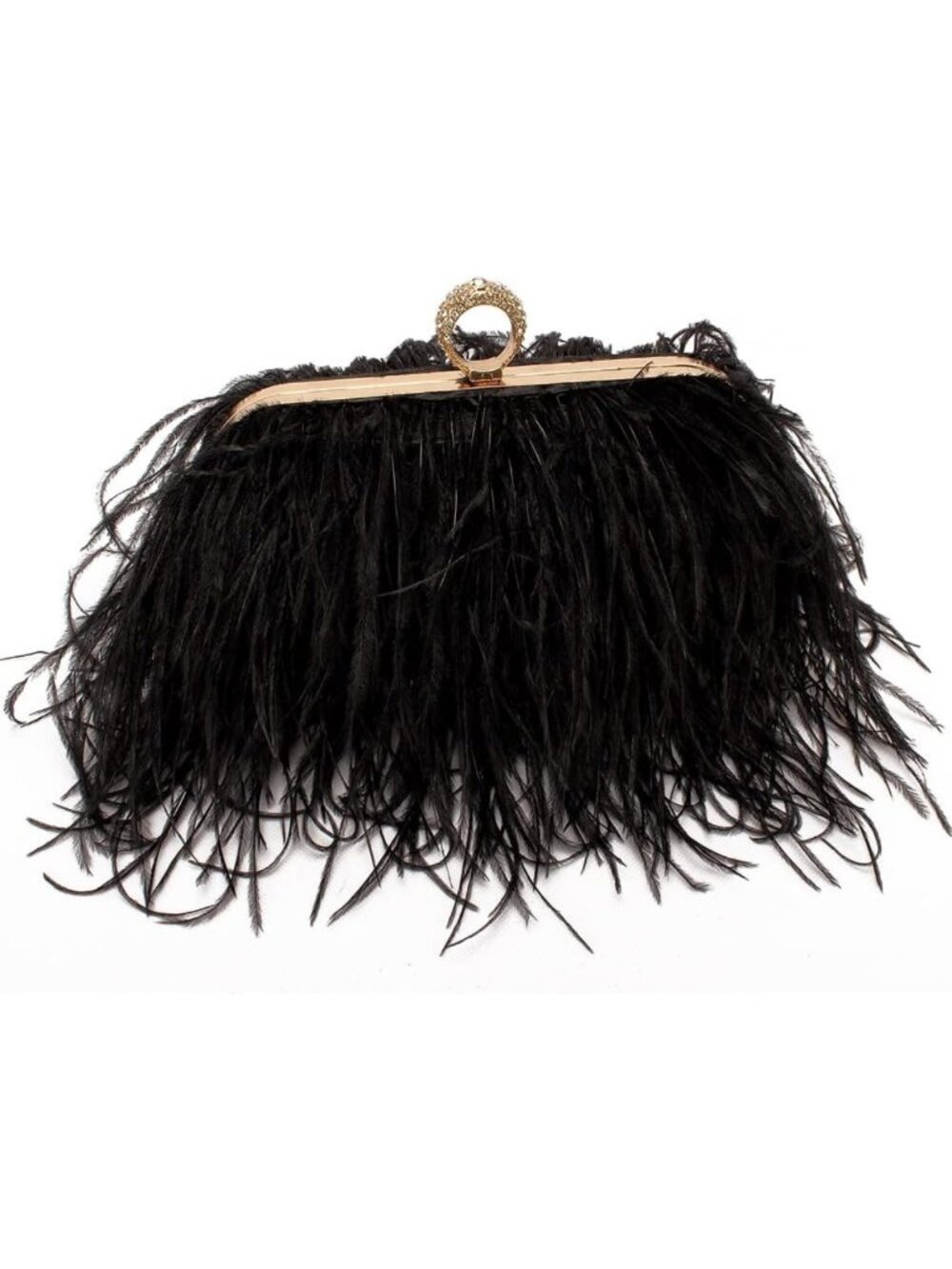 Elegant Natural Ostrich Feather Evening Clutch Bag | Vintage Banquet Purse